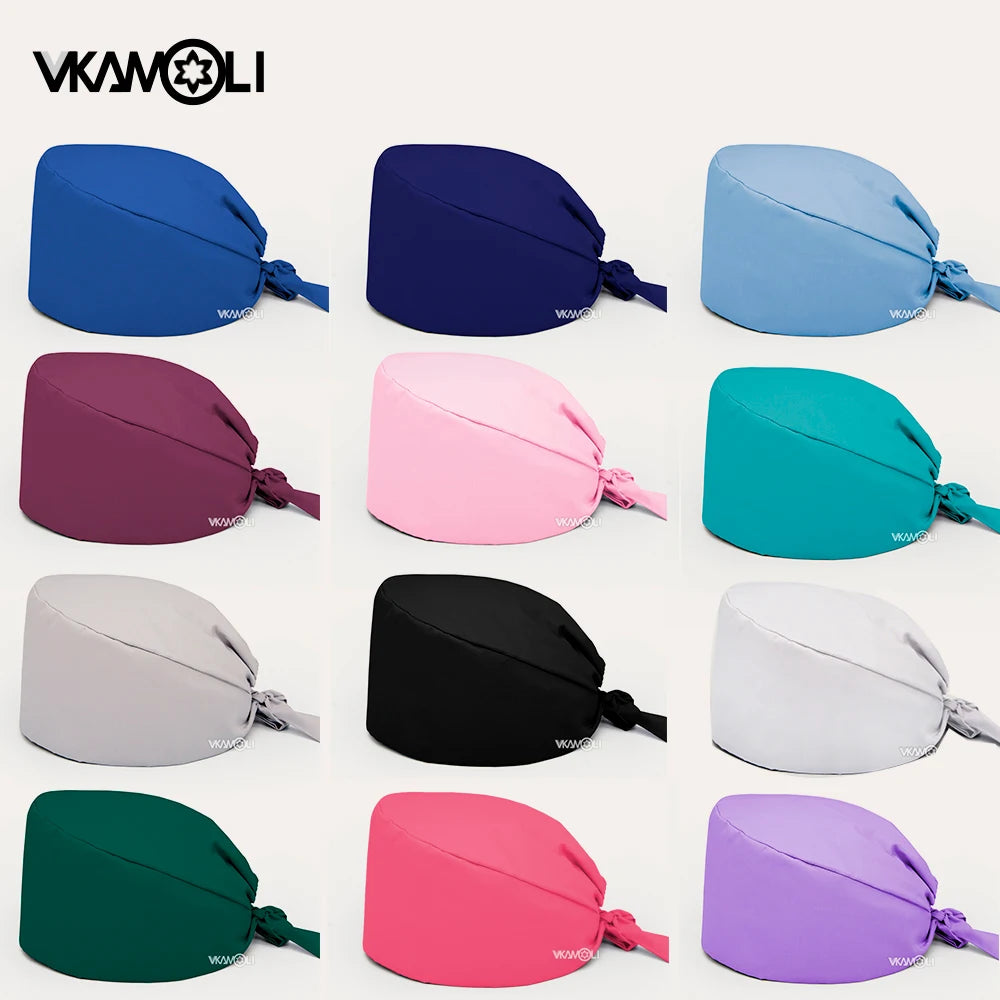 Solid Color Scrubs Caps Pet Grooming Agency Work Scrubs Beauty Work Hats Lab Nursing Scrubs Cap Gorro Enfermera Womens and Men