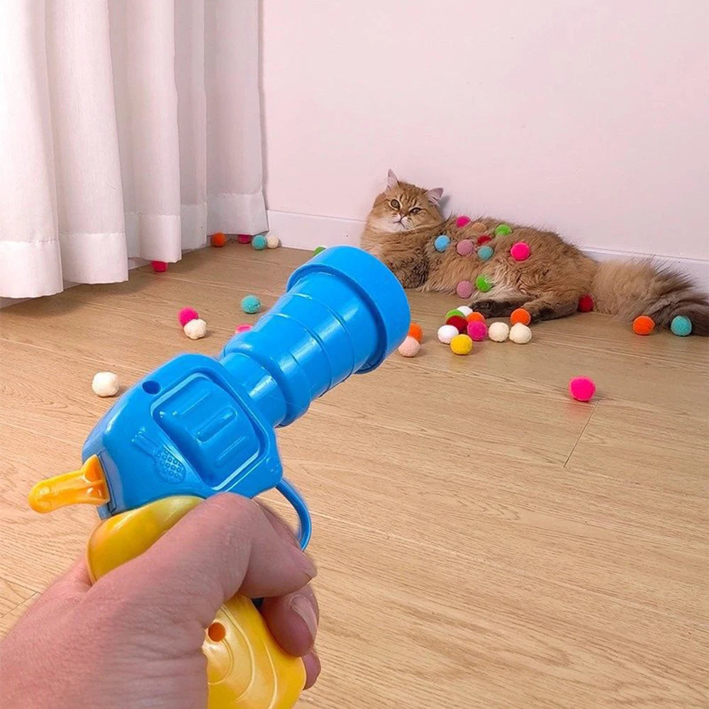 Random Cat Toy Interactive High Fun Toy Gun Plush Ball Firing Gun Silent Polyester High Bounce Ball Fun Cat Stick