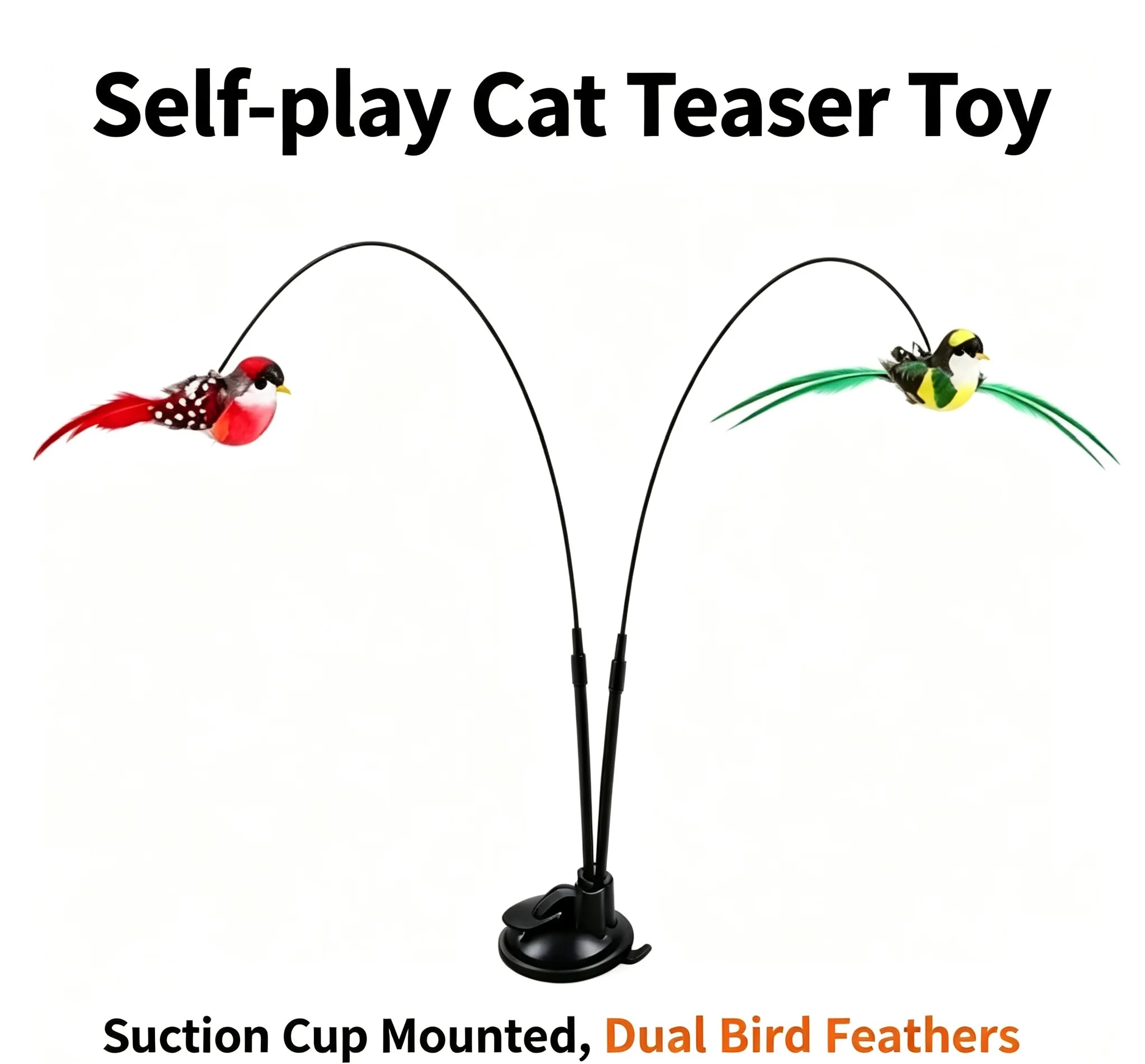 Interactive Cat Teaser Wand Double Rod Suction Cup Simulated Bird Feather Toy Self Play Kitten Entertainment Supplies