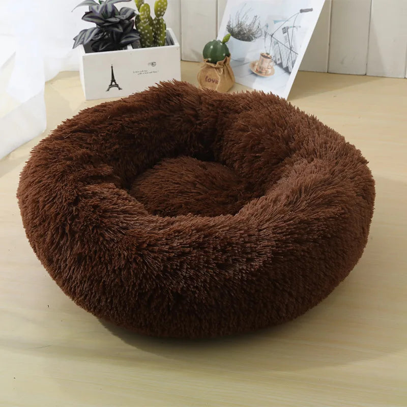 Round Cat Beds House Soft Long Plush Bed For Dogs Basket Pet Products Cushion Cat Bed Cat Mat Sleeping Sofa, Suitable For Winter