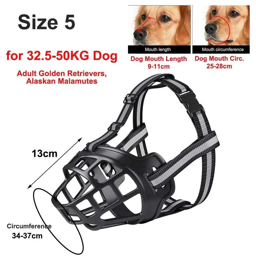 Durable Anti-Biting Adjustable Dog Muzzle Can Drink Water With Reflective Strip Dog Mouth Cover Plastic Breathable Pet Muzzle
