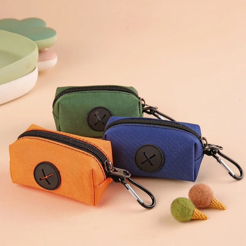 Canvas Dog Poop Bag Holder, Outdoor Pet Waste Bag Dispenser with Carabiner Clip, Animal Waste Collection Pouch