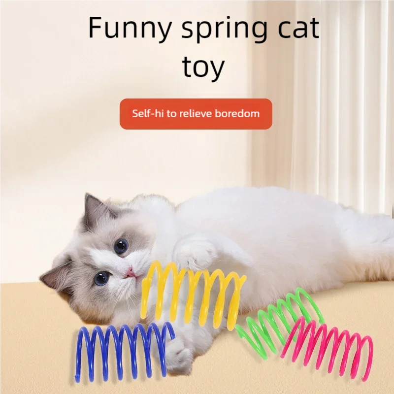 4/200Pcs Cat Spring Toy Cat Spiral Toys Interactive for Indoor Colorful Cats Plastic Springs Coil for Kitten Hunting Swatting