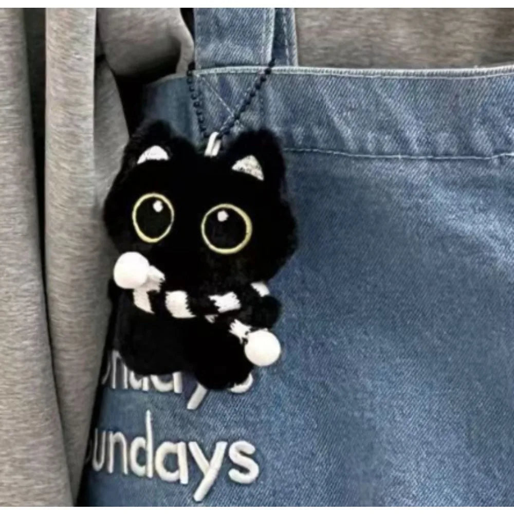 Cute Black Cat Plush Toy Keychain Cartoon Kitten Soft Stuffed Doll Pendant Car Key Backpack Bag Decoration Doll Pendant Keychain