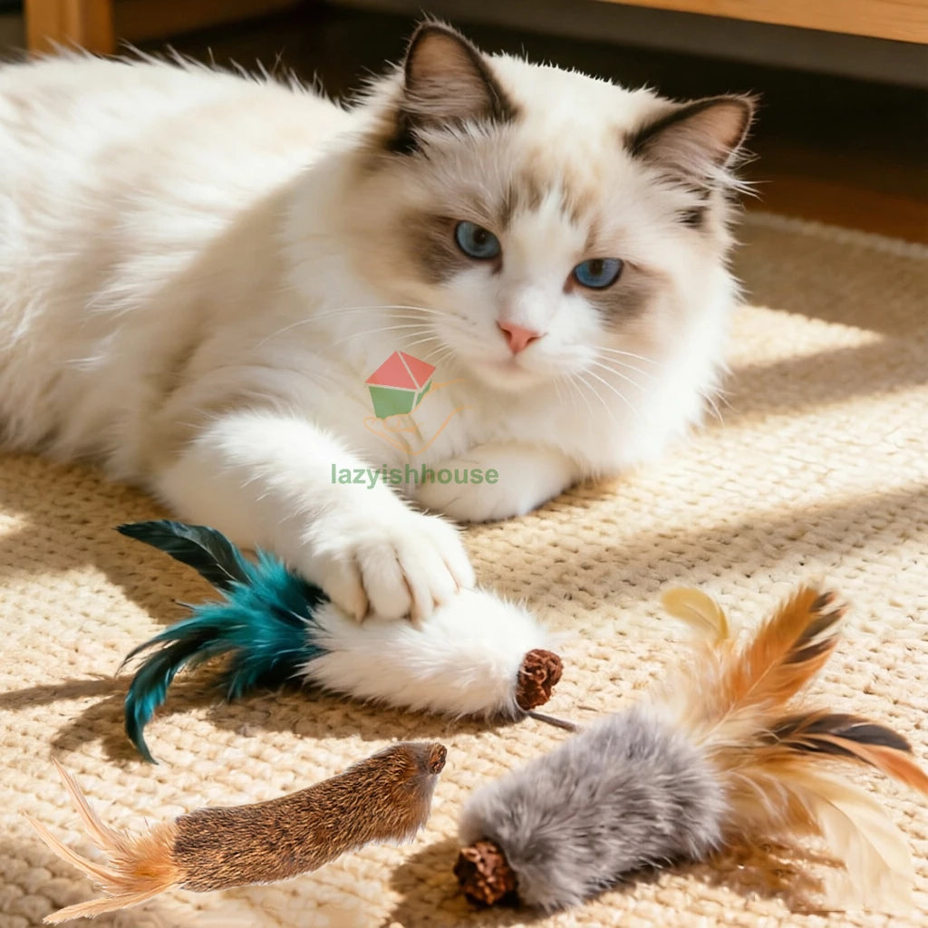 Natural Rabbit Fur Ball Cat Toy Cat Mint Fengrong Toy Cat Teasing Stick Cat Toy Self Fun and Stress Relieving Tool Pet Products