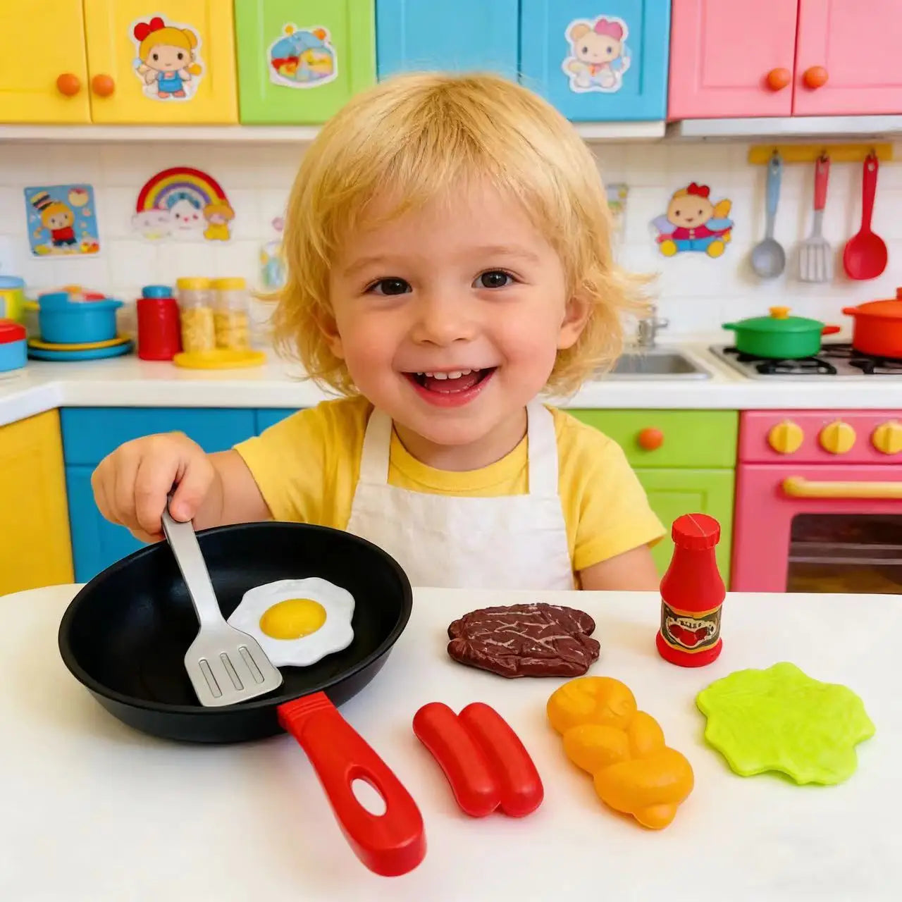 8PCS Children Kitchen Food Toys Simulation Cookware Game Set Pretend Play Pot Steak Vegetable Bread Hot Dog Omelette Kids Gift