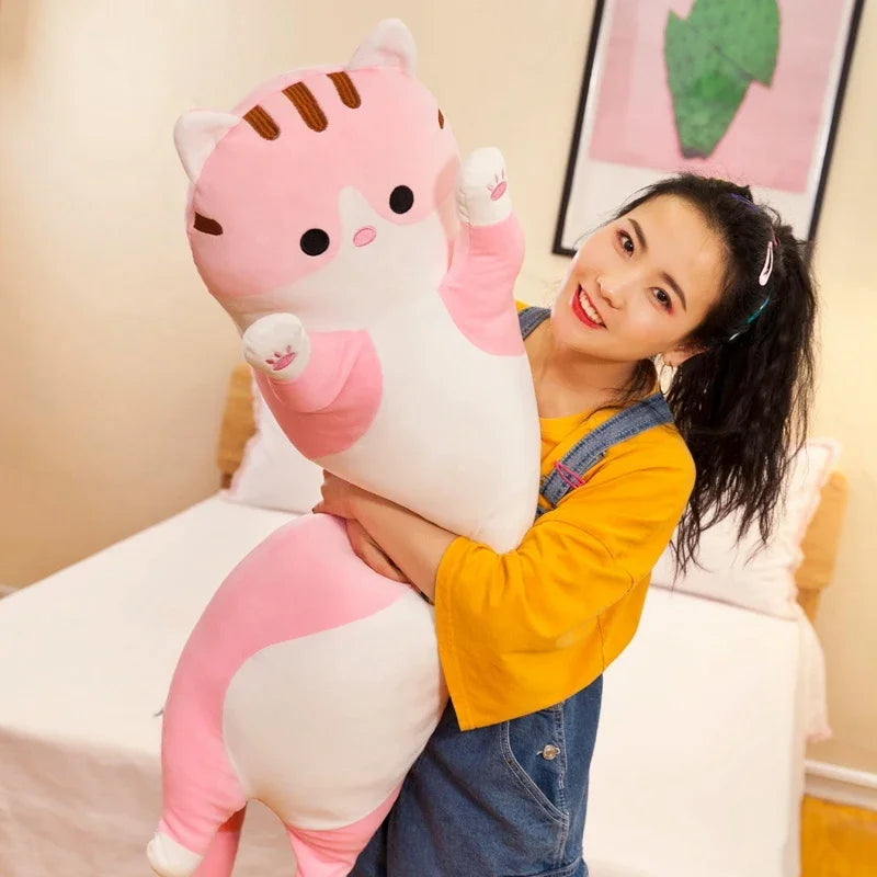 Cute  Cat Plush Toy Long Pink Brown Grey Sleeping Cats Leg Pillow Squishy Little Animal Doll Appeasing Plushie Gift