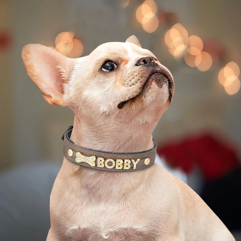Customized Leather Dog Collar DIY Personalized Small Medium Dogs Chihuahua Pitbull Necklace Free Name Charms Pet Accessories
