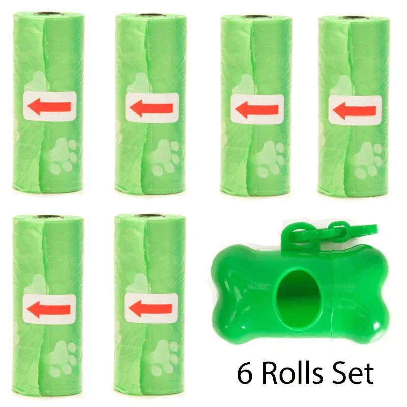 Disposable Pet Poop Bags Dog Poop Bag Bone Dispenser with Leash Clip Puppy Dog Products Supplies 5Roll(75Pcs) Bags