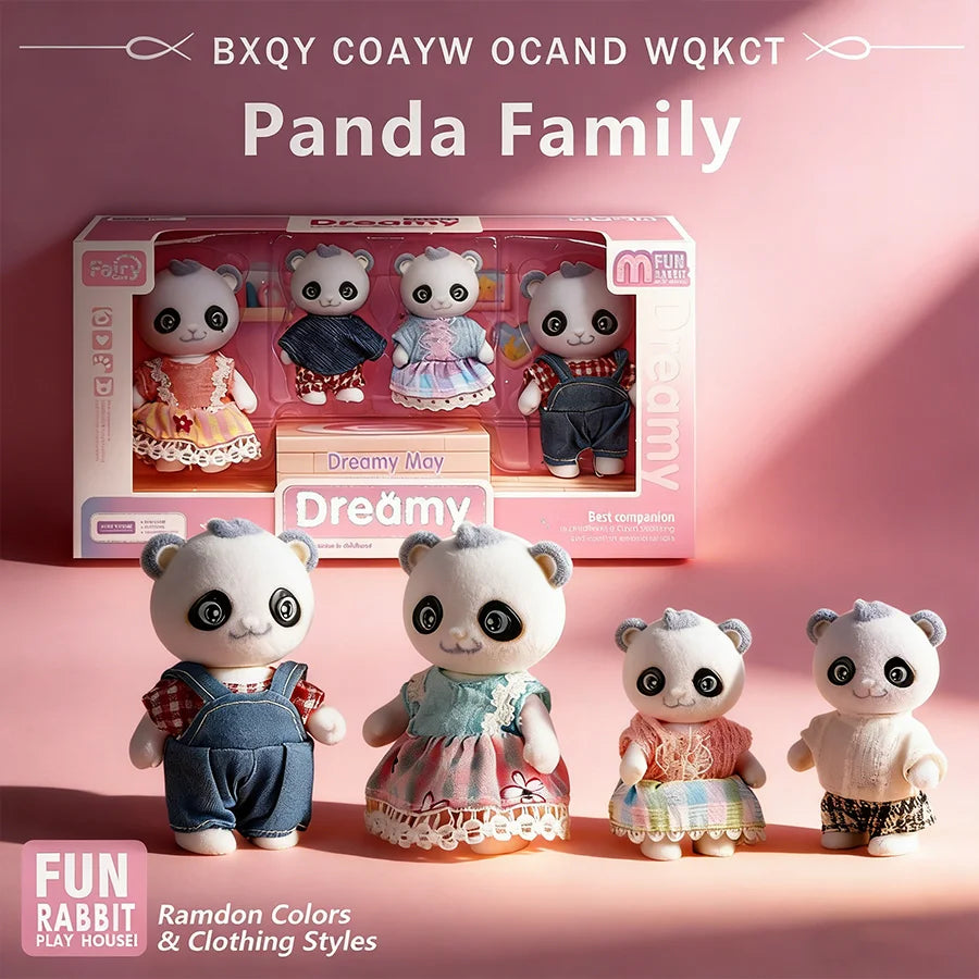 Dollhouse Forest Family Doll Rabbit Dog Minitature Doll Furniture Set With Box Pretend Play Simulation Doll House Role-Play Toys