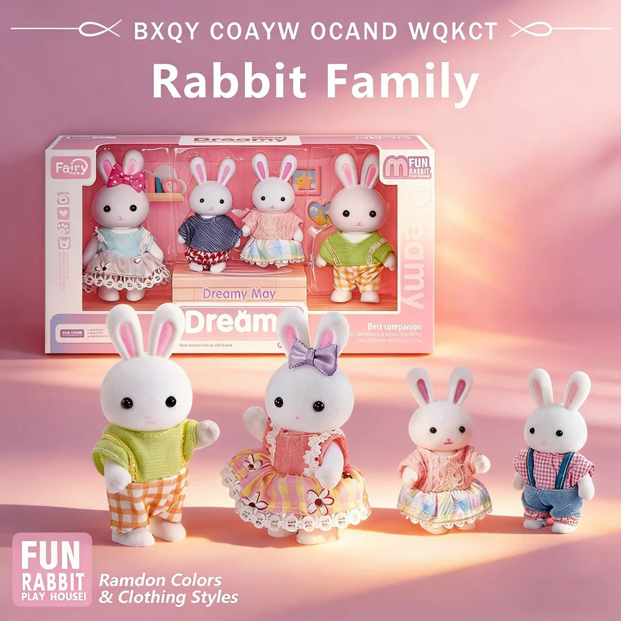 Dollhouse Forest Family Doll Rabbit Dog Minitature Doll Furniture Set With Box Pretend Play Simulation Doll House Role-Play Toys