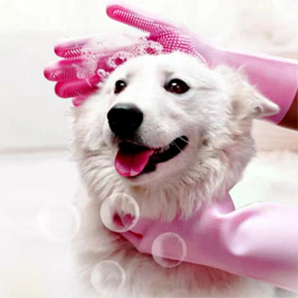 Pet Grooming Gloves for Dogs And Cats Silicone Bathing Shampoo Scrubber Dishwashing Cleaning Glove Hair Removal Multi-Functional