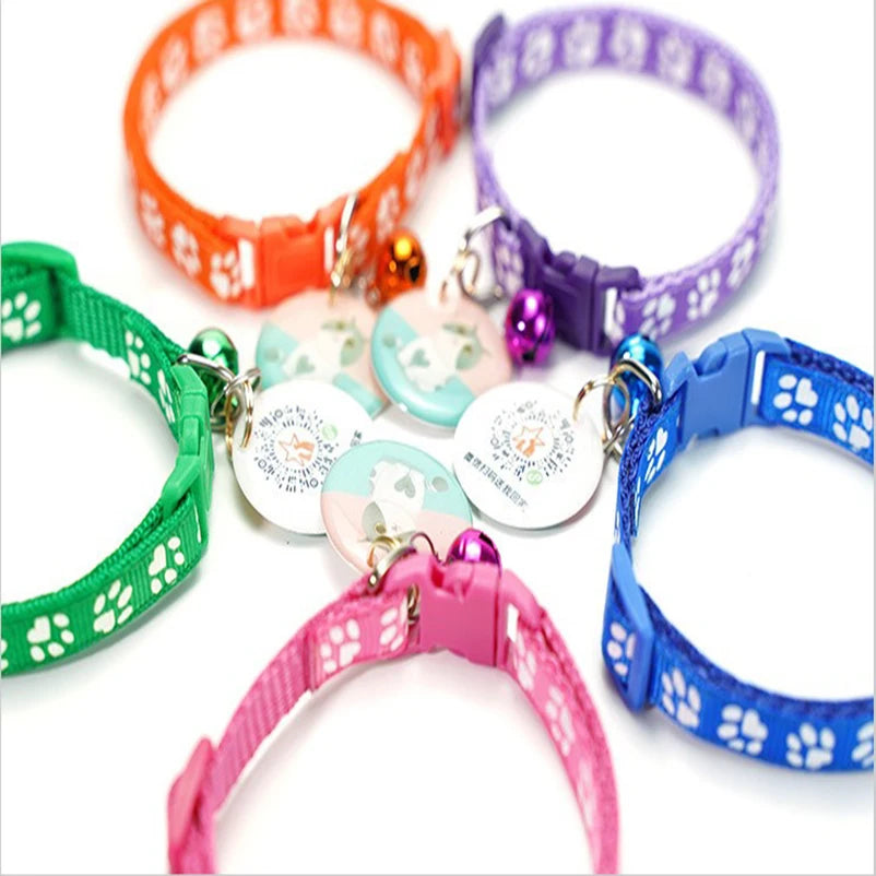 New hot pet for cat bell collar dog print cat collar multi-color optional necklace ring cat rope collar pet supplies