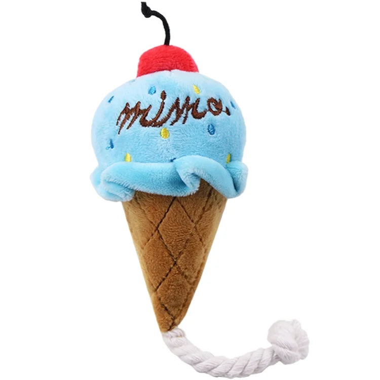Two-Tone Ice Cream Squeaky Rope Toy: Chew-Friendly Plush with Knots for Independent Play and Teething Fun for Dogs