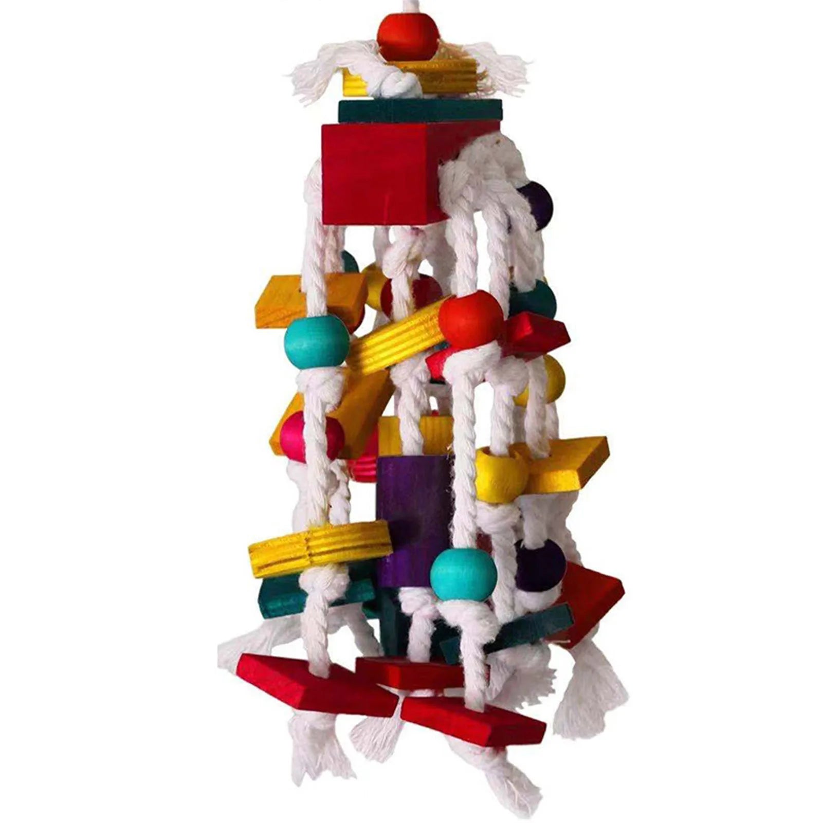 Cage Hanging Rope Bird Climbing Chewing Toys Multicolored Natural Wooden Bird Chewing Toys for Conure Cockatiel Budgies