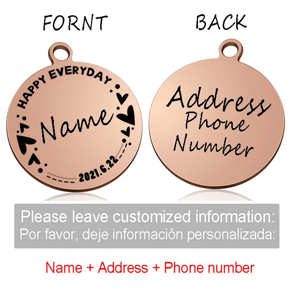 Custom Personalized Cat Dog ID Circle Tag Collar Pendant Engraved Pet Necklace Chain Charm Supplies For Tag Name Products