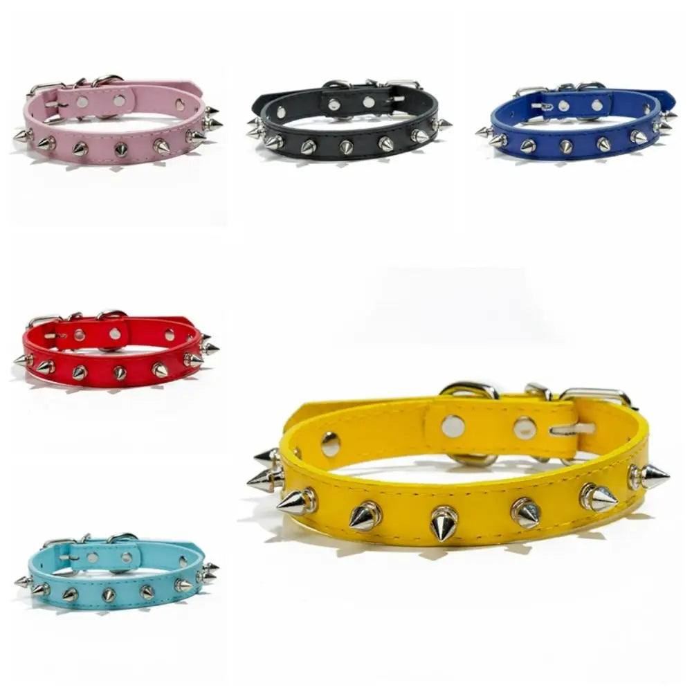 Pet Products Leather Cat Dog Collar Cool Adjustable Pet Spiked Studded Collars Exquisite Colorful Pet Necklace Small Medium Pets