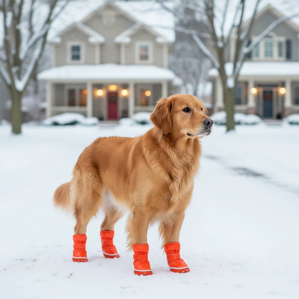 4 Pcs/set Dog Snow Boots Winter Warm Dog Shoes Polar Fleece Leather Lining for Puppies Cats Rainproof Shoes Pet Shoe Accessories