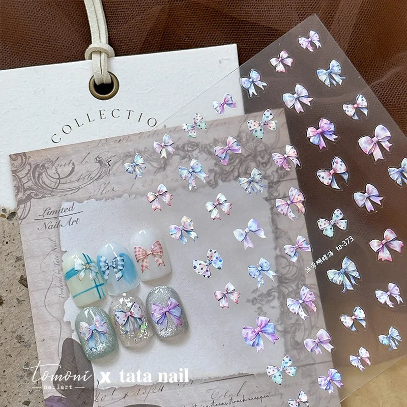 1pcs Sweet Pearl Lace Bow Nail Stickers Love Heart Pink White Black Lace Bow Self Adhesive Nail Art Decorations Decals Accessory