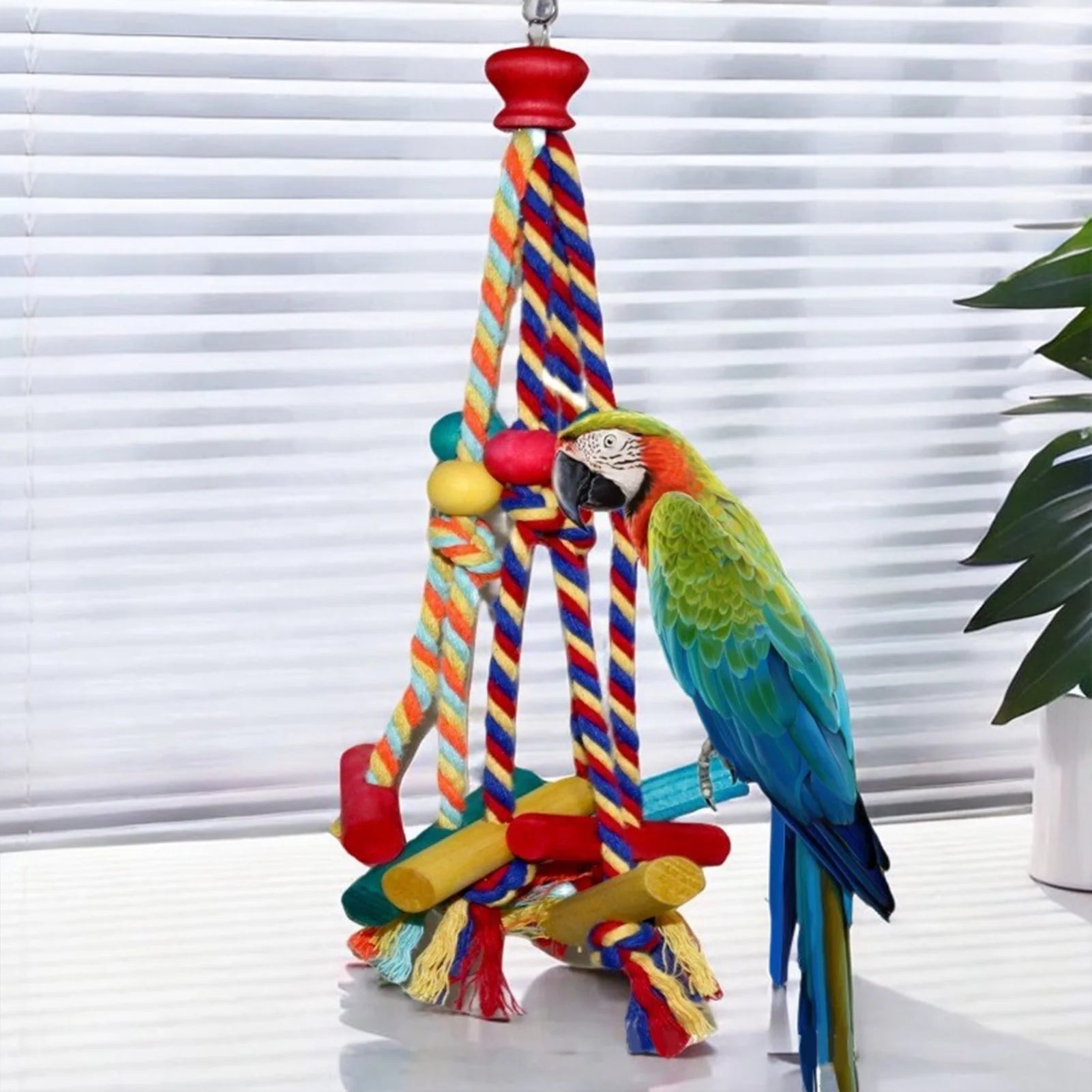 Cage Hanging Rope Bird Climbing Chewing Toys Multicolored Natural Wooden Bird Chewing Toys for Conure Cockatiel Budgies