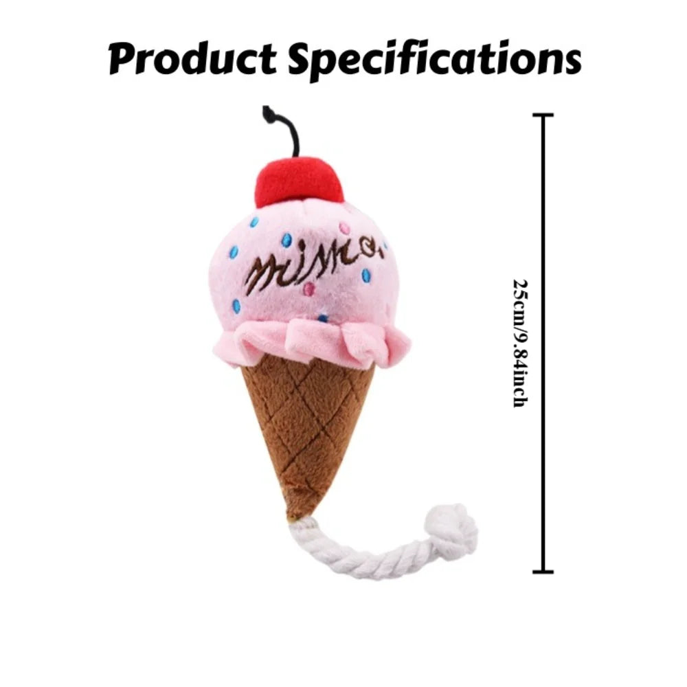 Two-Tone Ice Cream Squeaky Rope Toy: Chew-Friendly Plush with Knots for Independent Play and Teething Fun for Dogs