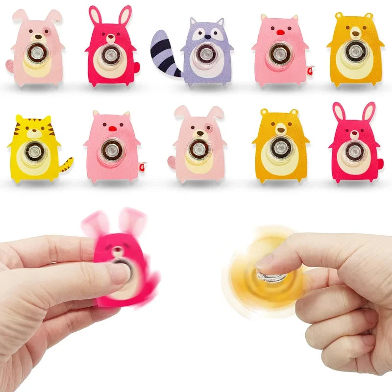 6PCS Acrylic Animal Fingertip Gyro Fidget Spinner Cat Dog Fox Stress Relief Toys Kids Party Favors Anxiety Relief Gift