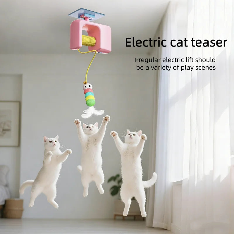 New Electric Cat Toy 2 Ropes Smart Hanging Door Automatic Swing Feather Toy Interactive Self-entertainment Cat Teaser Toy