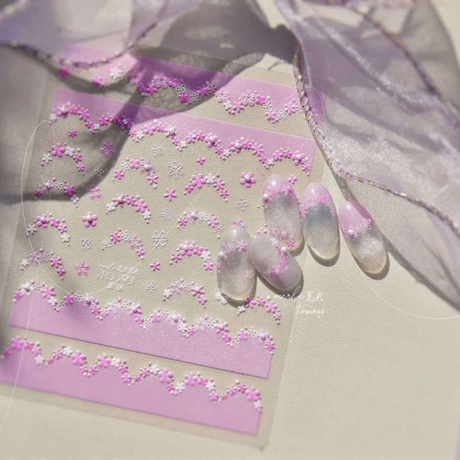 1pcs Sweet Pearl Lace Bow Nail Stickers Love Heart Pink White Black Lace Bow Self Adhesive Nail Art Decorations Decals Accessory