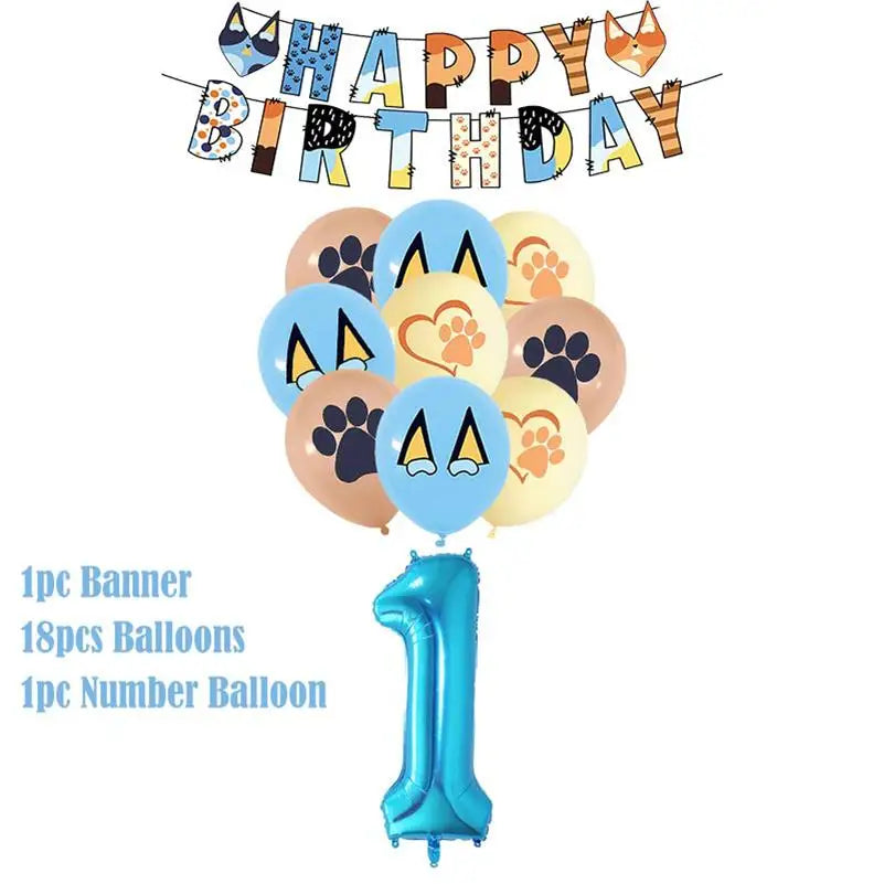 New Cartoon Cute Dog Birthday Party Decoration Kit Blue Dogs Theme Happy Birthday Plates Napkins Cups Tableware Supplies For Kid