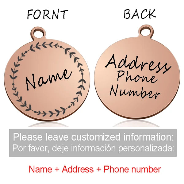 Custom Personalized Cat Dog ID Circle Tag Collar Pendant Engraved Pet Necklace Chain Charm Supplies For Tag Name Products
