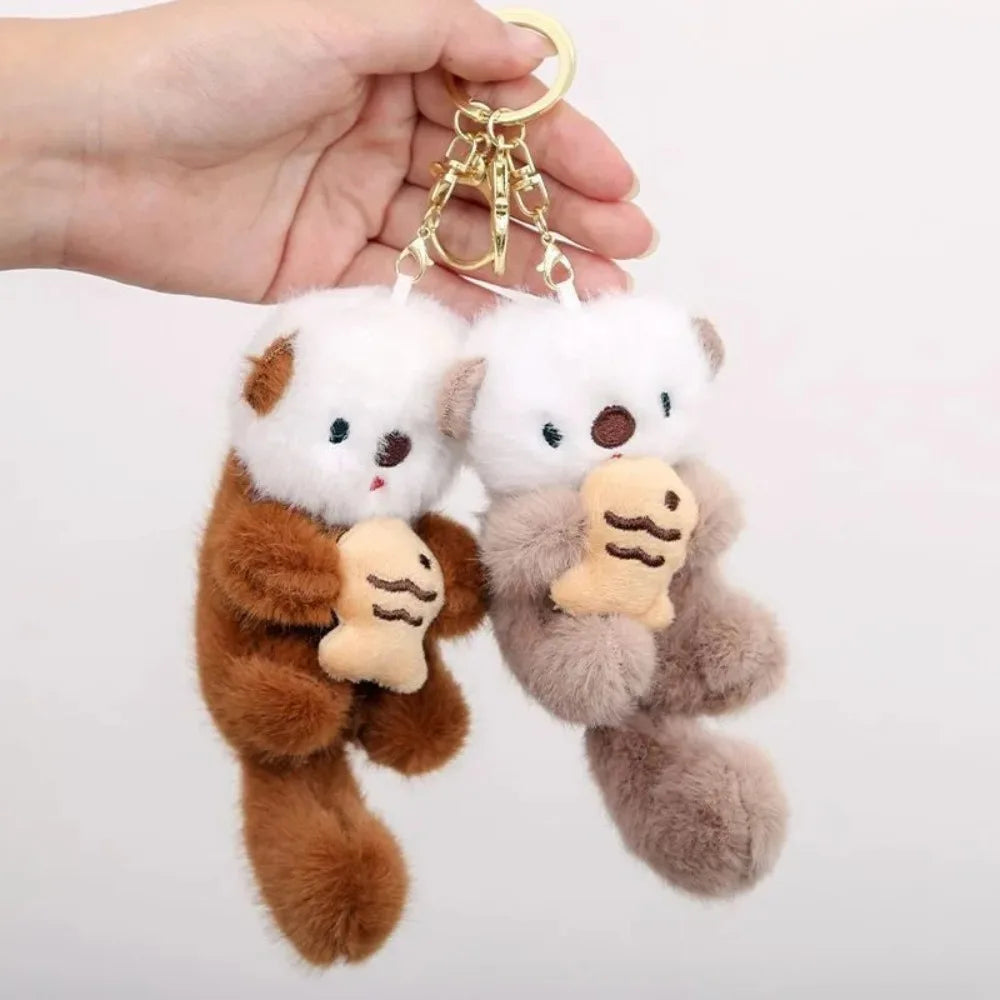 New Cartoon Sea Otter Plush Keychain Small Pendant Fish Seal Plush Doll School Bag Pendant