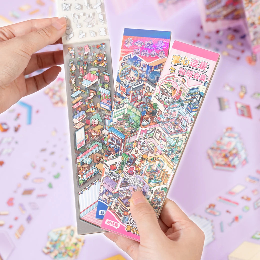 12Pcs 12in1 3D Landscape Stickers Collection Book Album Cartoon Scene DIY Toy Game Festival Birthday Gift for Kid Girl Child