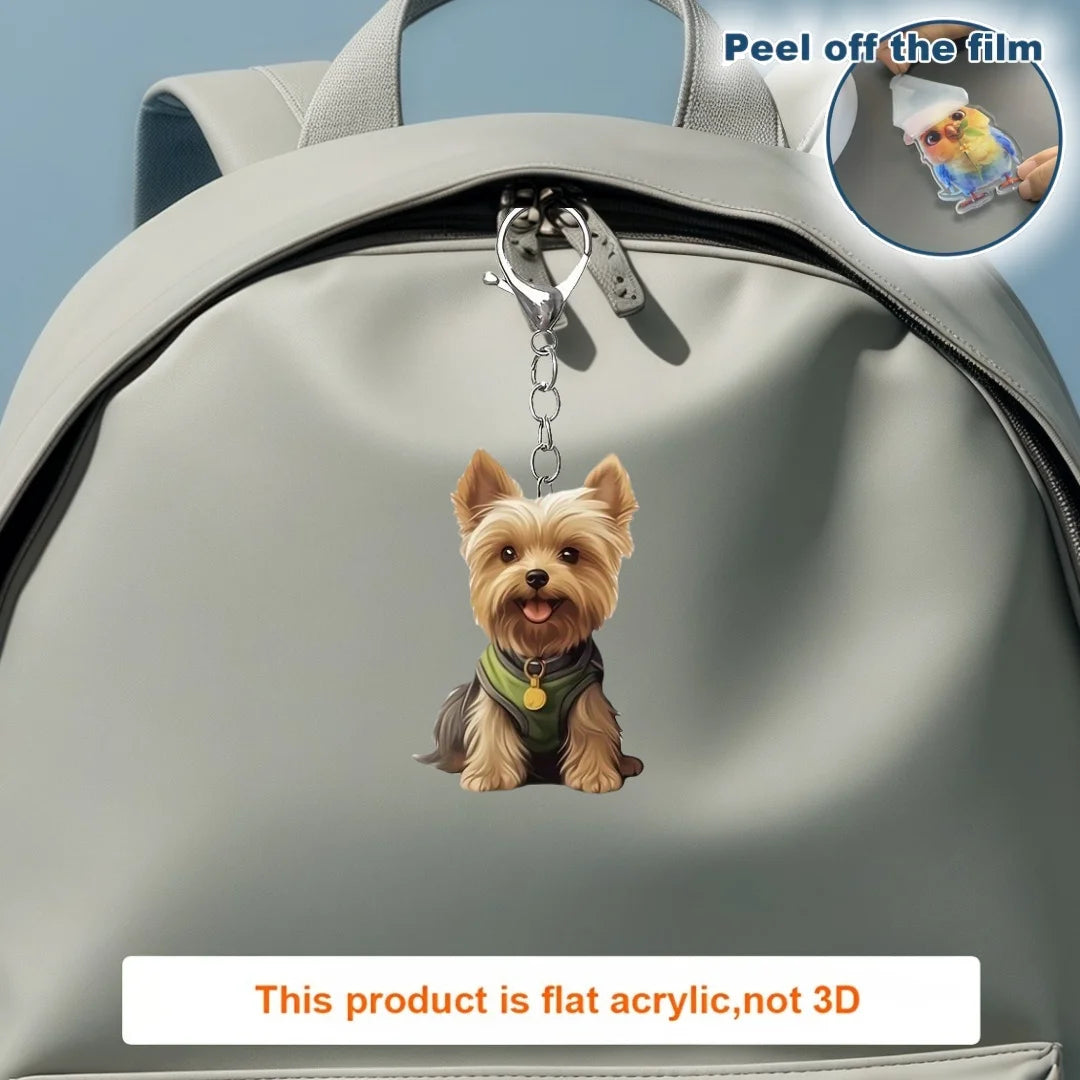 2D Yorkshire Terrier Keychain Cute Yorkie Dog Pendant Flat Acrylic Ornament Charms Hanging Decoration for Bag Festive Party Gift