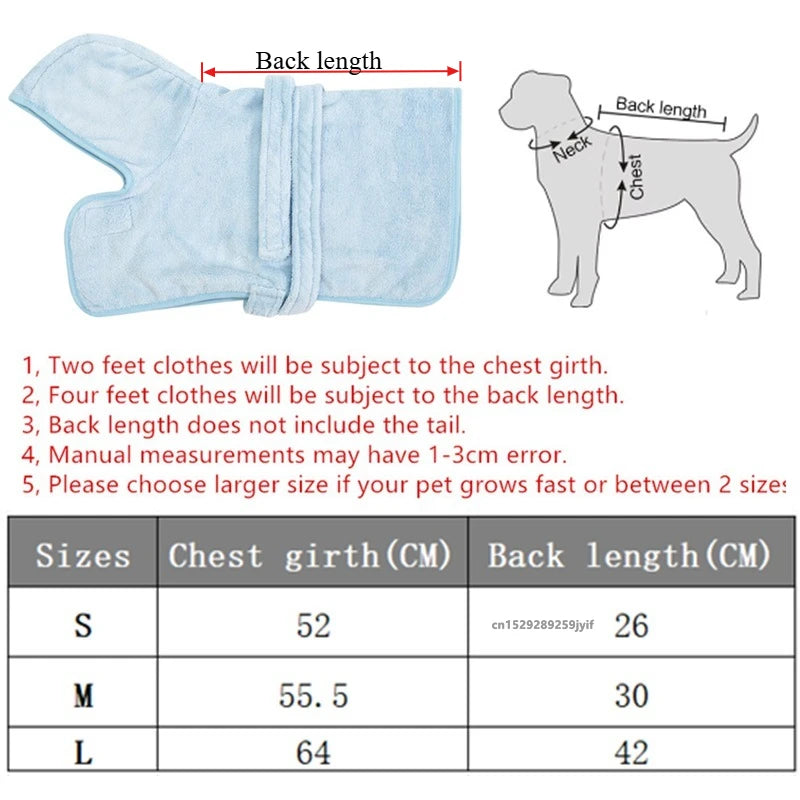 New Dog Bathrobe Absorbent Pet Quick Drying Wearable Bath Towel Robe Large Small Dogs Clean Absorbent Bathrobe Cat Pet Products