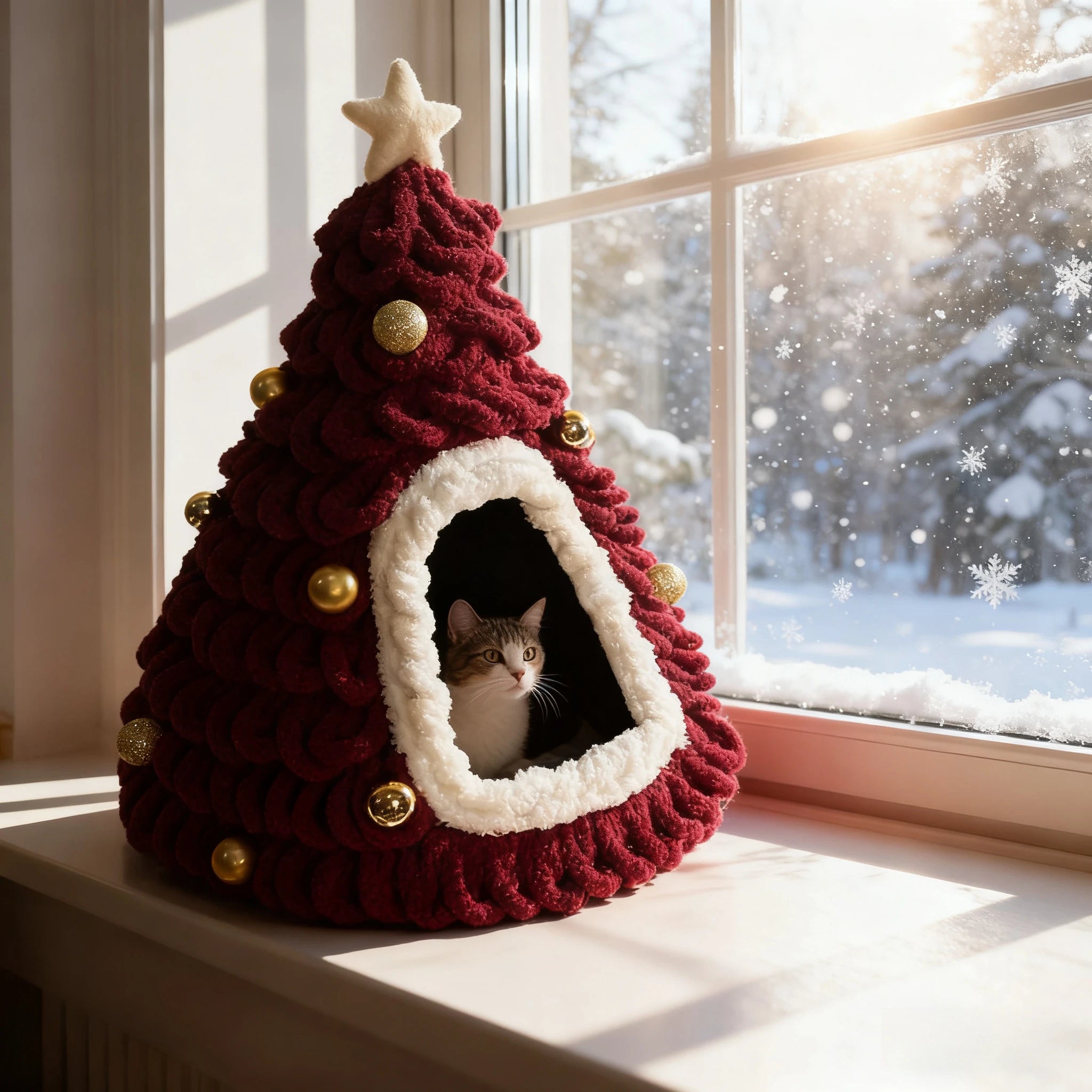 Finished Product Christmas Tree Cat Nest Cat House/ Winter Warmth Closed Security Cat Bed Weave Pet Tent No Need To Make고양이 굴