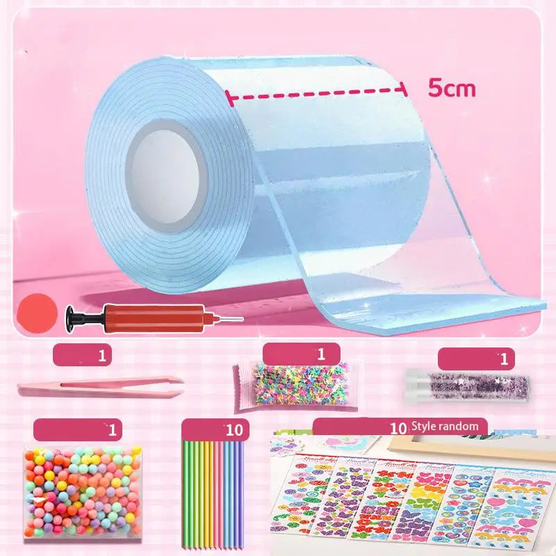 PET Nano Glue Knead Music Double Sided Tape Blow Bubbles Full Set Of Nano Tape Bubble Blowing Decompression Toy Stickers