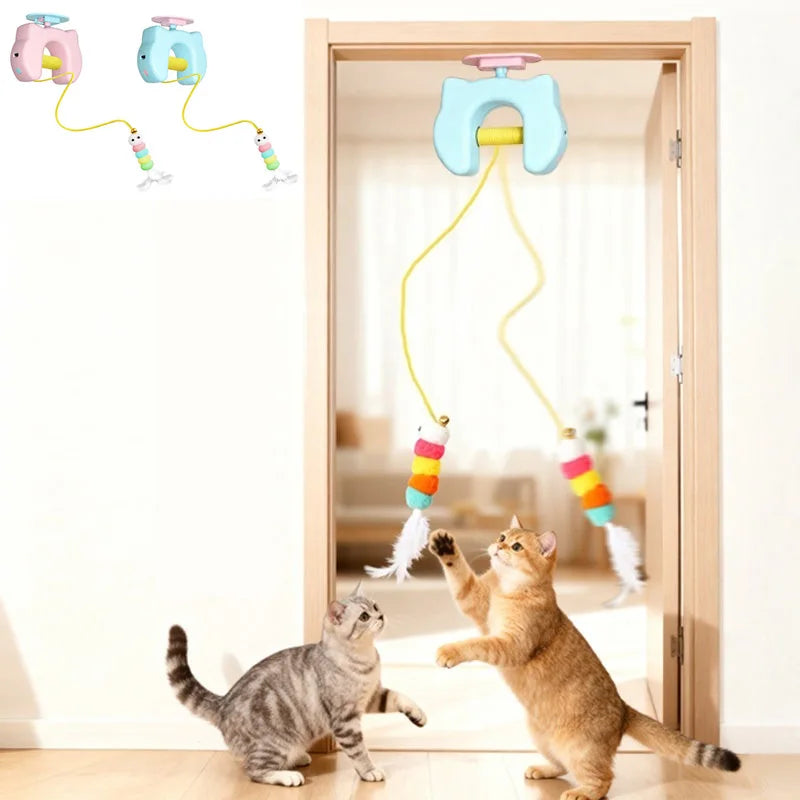 Electric Cat Toy with 2 Ropes Auto Swing Feather Toy Interactive Kitten Toy For Self Playing  Caterpillar Interactive Cat Toys