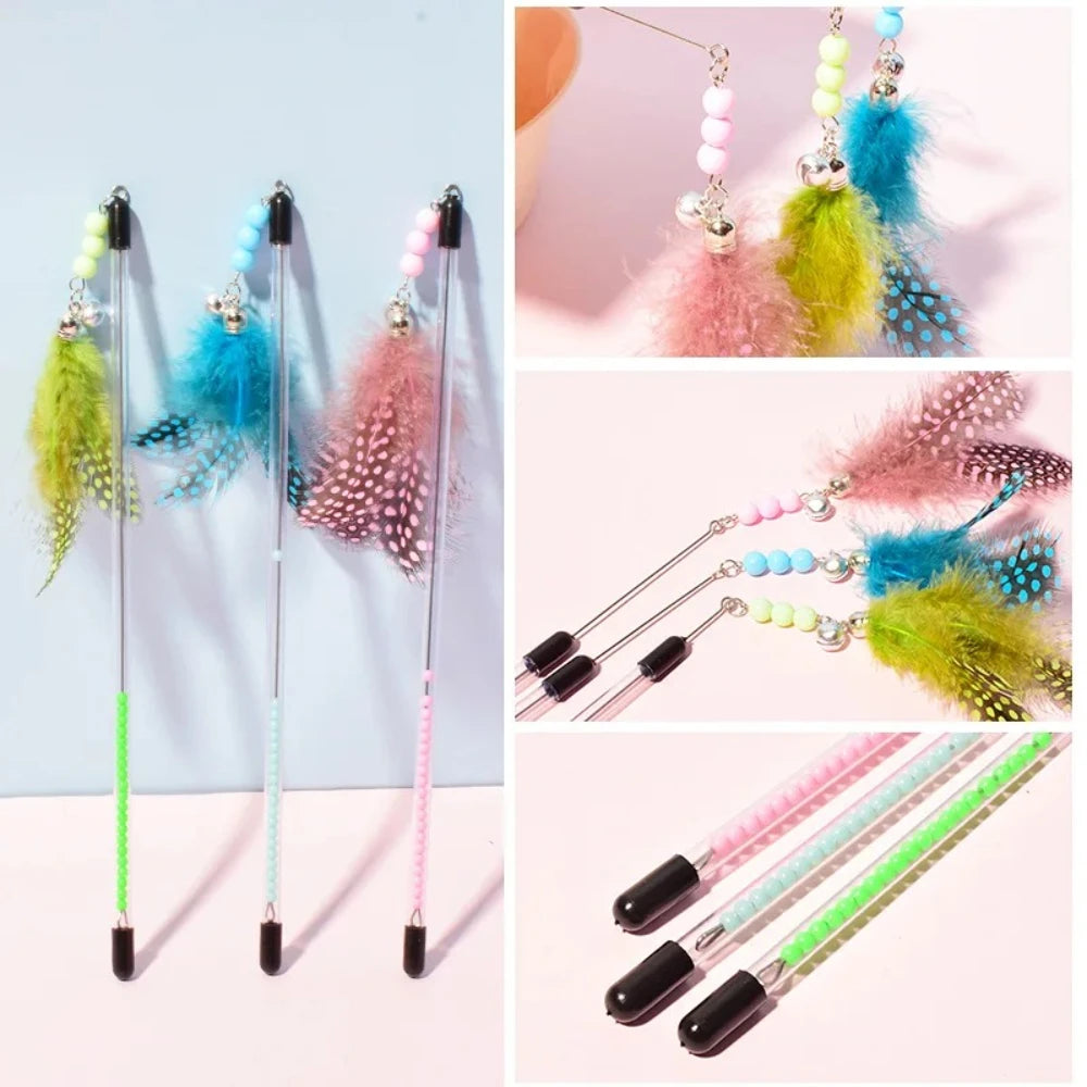 3pcs Cat Toys Feather Cats Sticks Retractable Handle Cats Toy Feather Interactive Cat Toys with Kitten Teaser Toy Pet Products