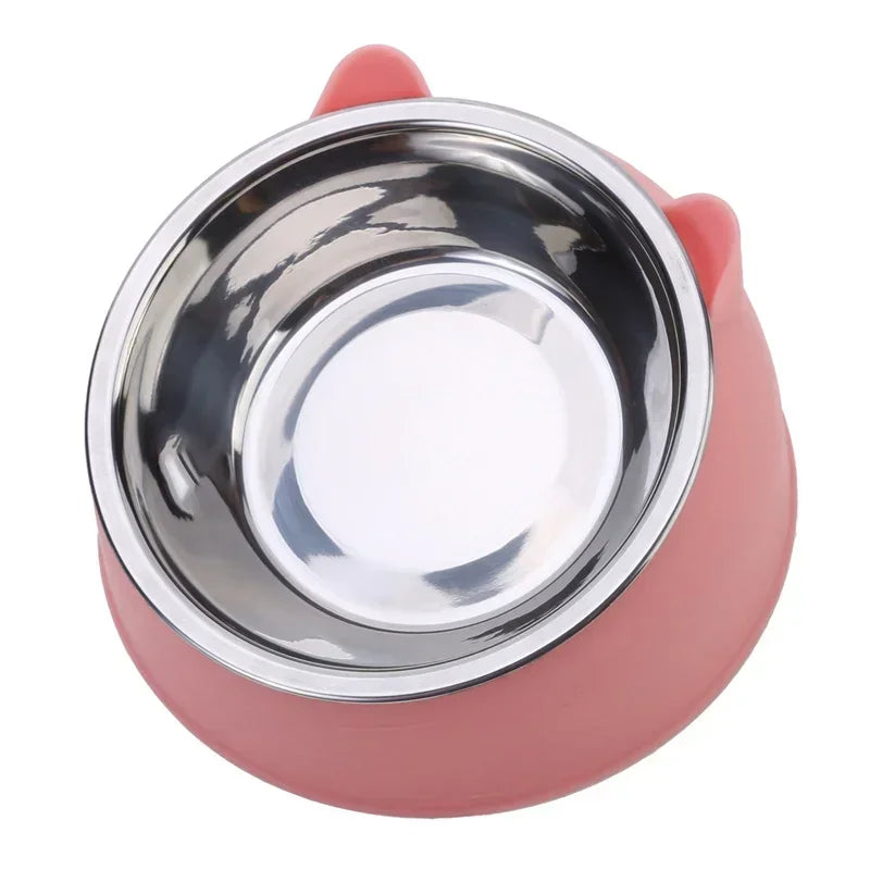 Trendy Stainless Steel Cat Dog Double Bowl 15 Degree Inclined Anti Neck Strain Pet Feeder Slant Mouth Best Selling Pet Supplies