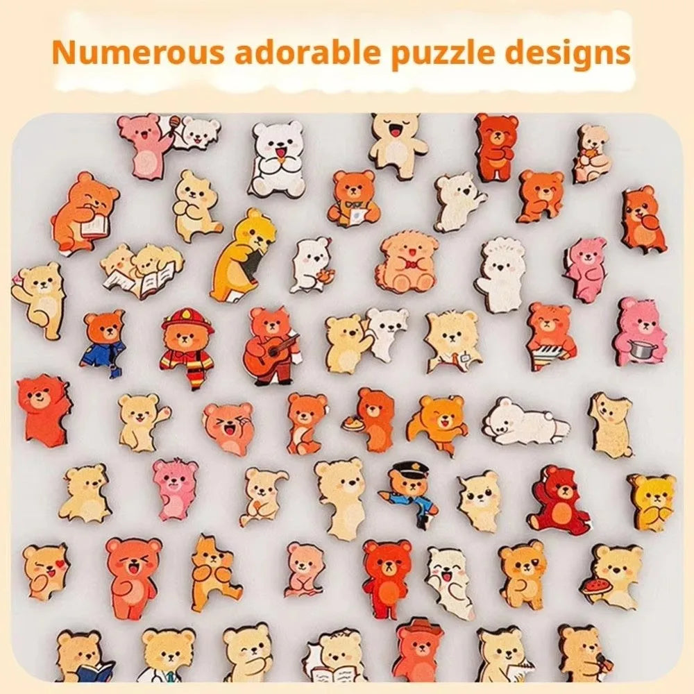 Cartoon Wooden Puzzle Toy Animal Dog Cat Bear Theme Fun Educational Toys Stress Relief Jigsaw Puzzle Puppy