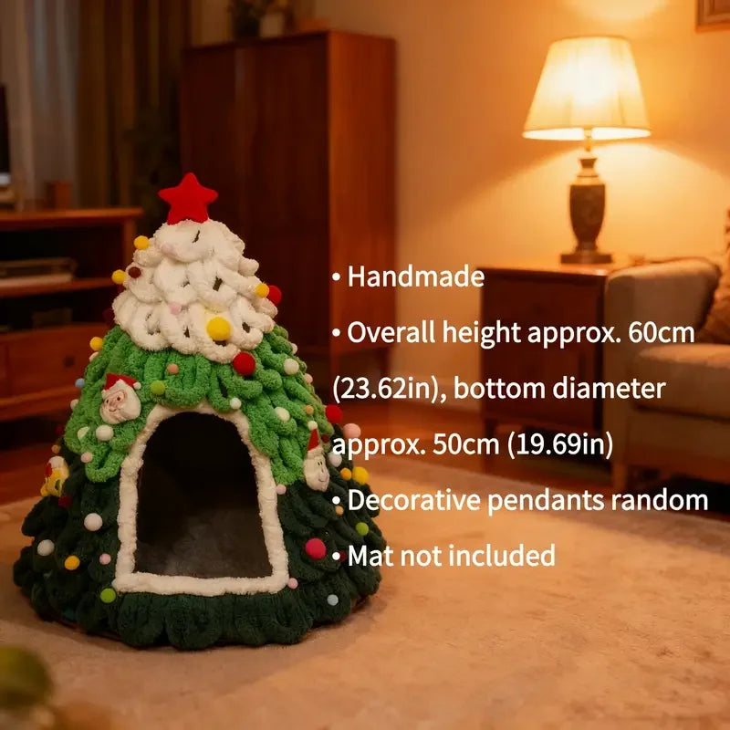 Finished Product Christmas Tree Cat Nest Cat House/ Winter Warmth Closed Security Cat Bed Weave Pet Tent No Need To Make고양이 굴
