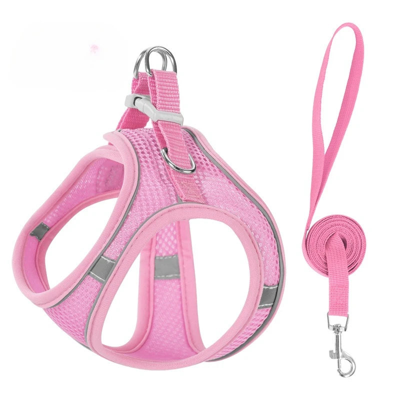Cat Harness Vest Chest Rope Set with 1.5m Rope Reflective Breathable Adjustable Pet Harness for Small Medium Dog Outdoor Walking