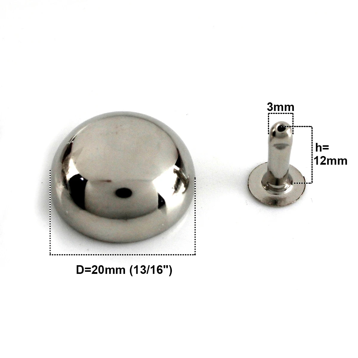 100sets Metal Dome Cap Rivets Mushroom Studs Round Rivet for Bag Clothing Garment Shoes Pet Collar Parts DIY Accessories