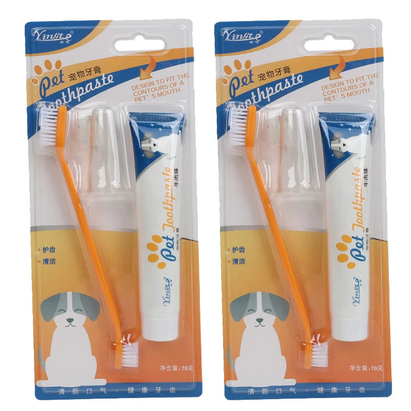 Universal Toothpaste Toothbrush Set Dog Gum Care Products Kit Pet Cleaning Tools Kit Reduces Plaque & Tartar Buildup for Pet
