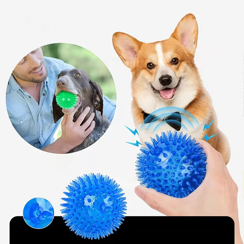 High Bounce TPR Spiky Dog Toy Ball Squeaky Bite Resistant Indestructible Molar Teeth Cleaning Interactive Self Play Relief Bored