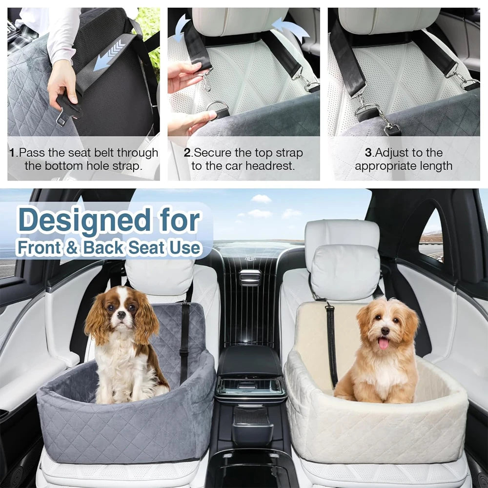 1PC Warm Portable Dog Car Seat for Pet Small Medium Dogs with Washable Cushion Bed Safety Belt Storage Pocket for Outdoor Travel