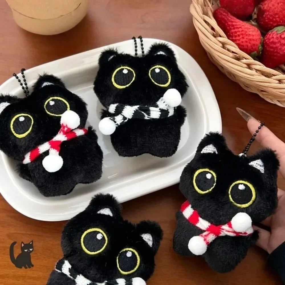 Cute Black Cat Plush Toy Keychain Cartoon Kitten Soft Stuffed Doll Pendant Car Key Backpack Bag Decoration Doll Pendant Keychain