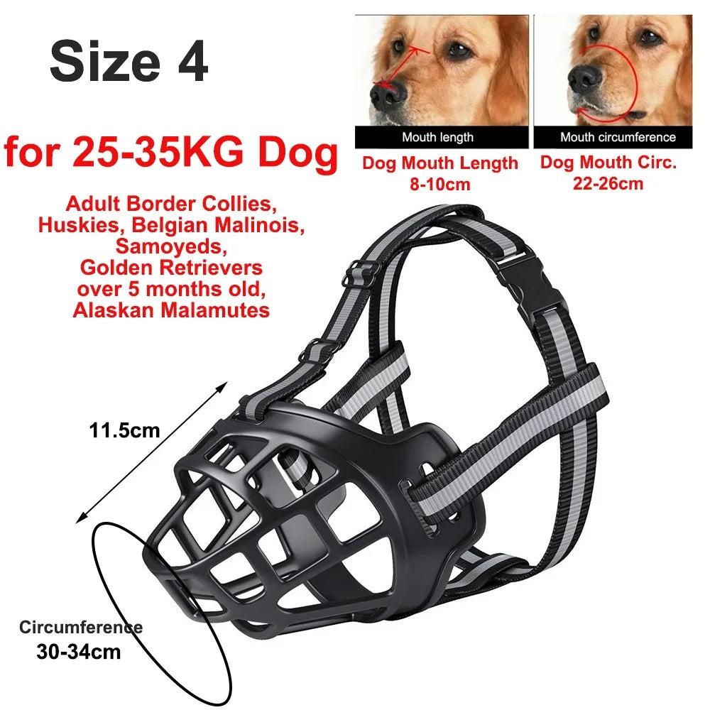 Durable Anti-Biting Adjustable Dog Muzzle Can Drink Water With Reflective Strip Dog Mouth Cover Plastic Breathable Pet Muzzle