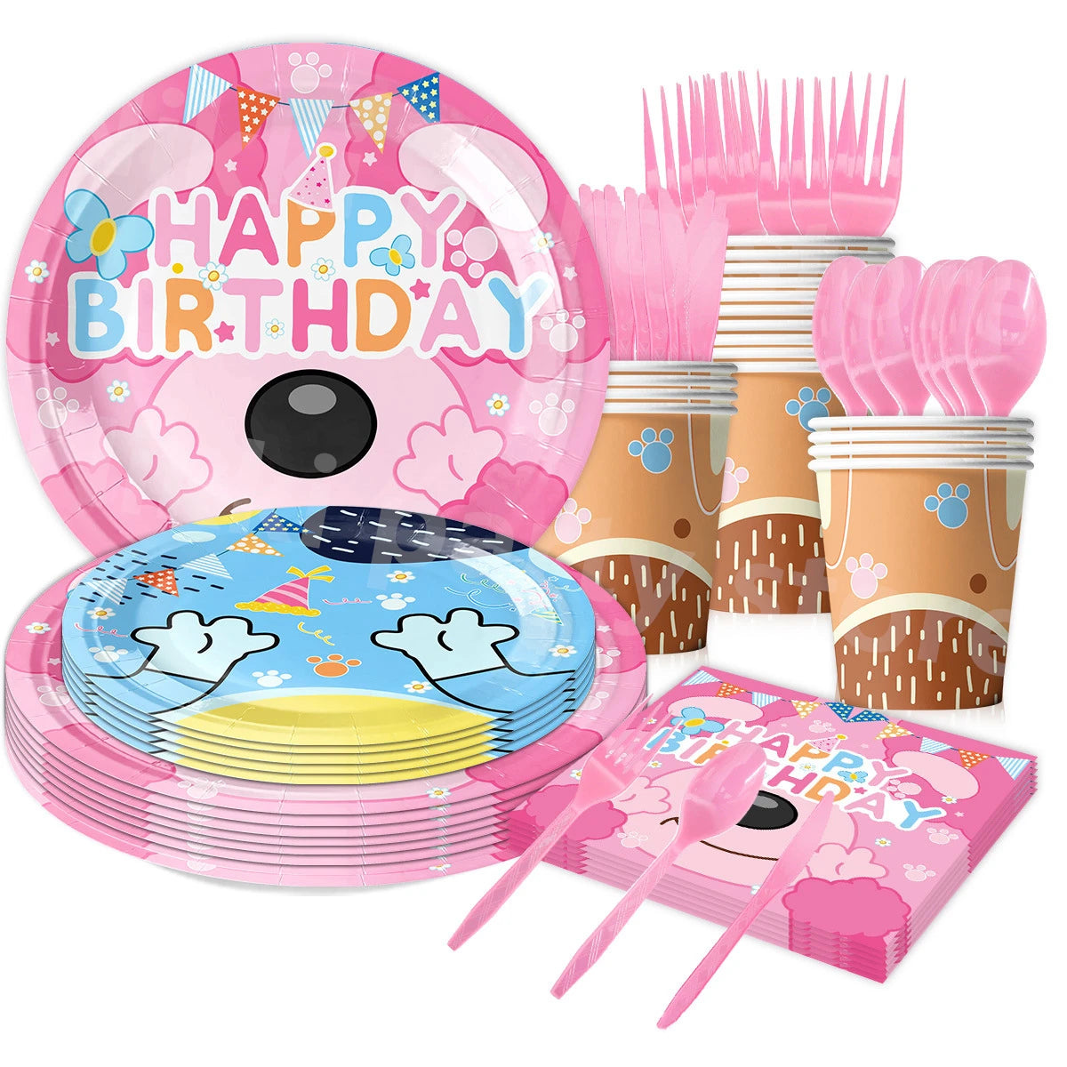 Cartoon Blue Dog Birthday Party Decoration Pink Dog Disposable Tablecloth Cup Bingo plate Baby Shower Kids Favors Party Supplies