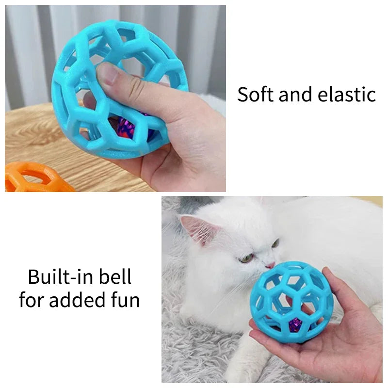 Geometric Pet Interactive Chew Ball With Bell For Cat Dog Training Playing Teeth Cleaning Safe Entertainment Accessory